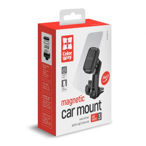 ColorWay | Air Vent-3 | Magnetic Car Holder For Smartphone | Adjustable | Magnetic | Gray | Car air duct deflector mount. Fixing - 4